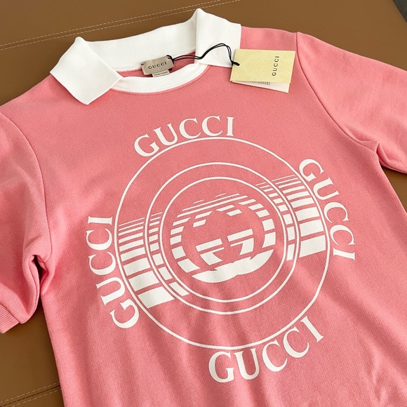 New! Gucci Logo Print Polo Dress Felted Cotton Jersey. - Picture 5 of 10